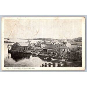 Vintage Postcard View Of The Harbor Stonington ME Early 1900s #1454